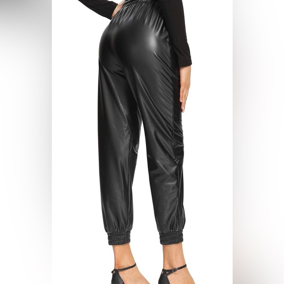 Faux Leather Jogger Pants Size M Inseam 28 - Picture 2 of 6
